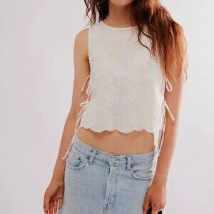 Free People Faded Gardens Embroidered Tie-Side Tank Top Womens L Boho Fairy